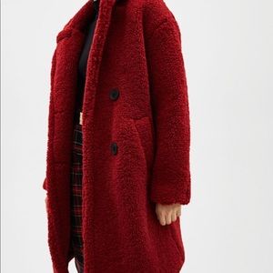 BERSHKA TEDDY BEAR COAT - red